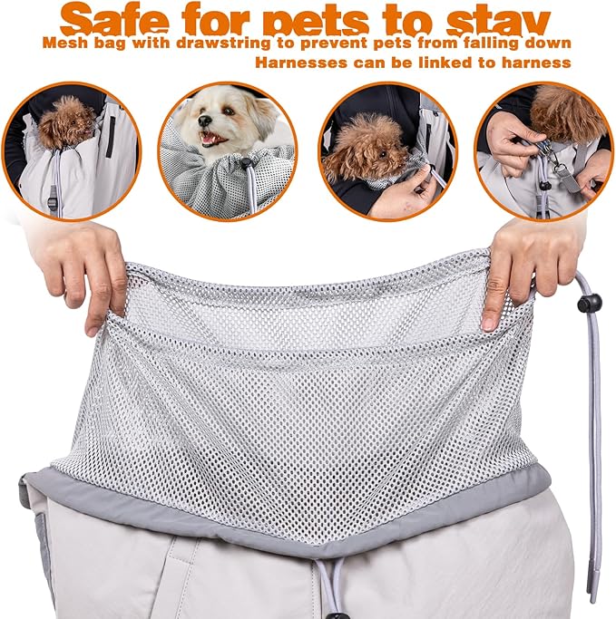 Dog Carrier Sling,Dog Carriers for Small Dogs & Cats Up to 20lbs,Puppy Carrying Backpack Pet Purse with Pockets,Adjustable Shoulder Strap,Hands Free for Travel (Grey)