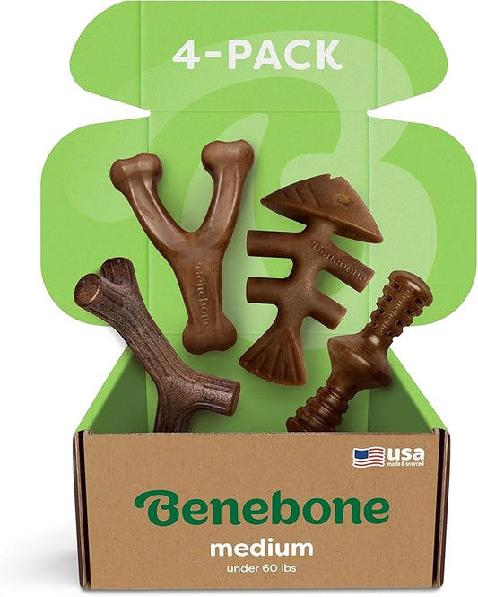 Benebone Medium 4-Pack Dog Toys for Aggressive Chewers – Durable Dog Bones, Made in USA – Dog Toys for Medium Dogs Under 60 lbs