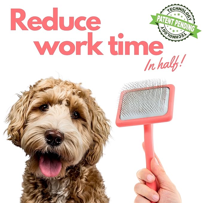 Dog Slicker Brush for Grooming Pet Hair - Best Slicker For Poodle & Golden Doodle - Long Haired Tool For Dogs - Goldendoodle Long Pin Brush For Dematting (Large)