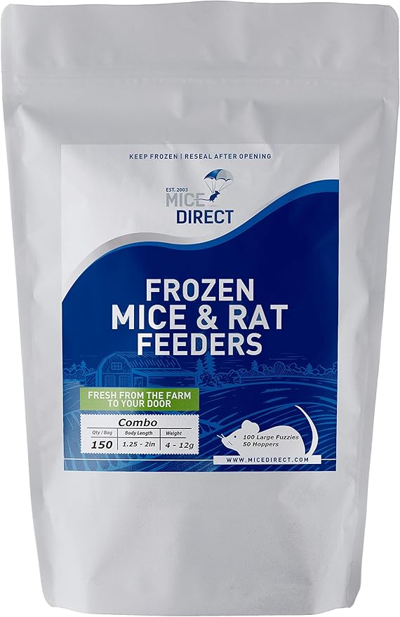 MiceDirect Frozen Mice Combo Pack 100 Fuzzies & 50 Hoppers Frozen Reptile & Snake Food (150 Count)