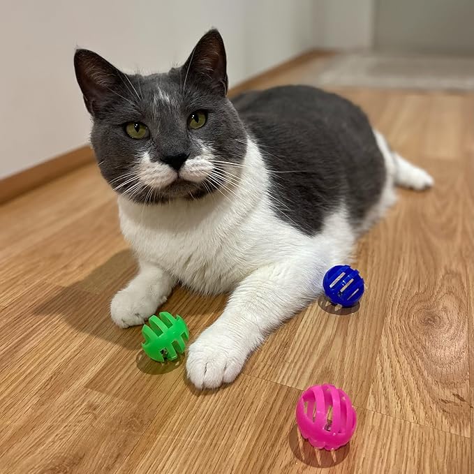 SPOT Slotted Balls Cat Toy - Interactive Cat Toys for Indoor Cats to Chase, Hunt and Stimulate - Jingle Bell Inside for Sound When Batted Around - Safe and Non-Toxic - 1.5" Assorted 4-Pack