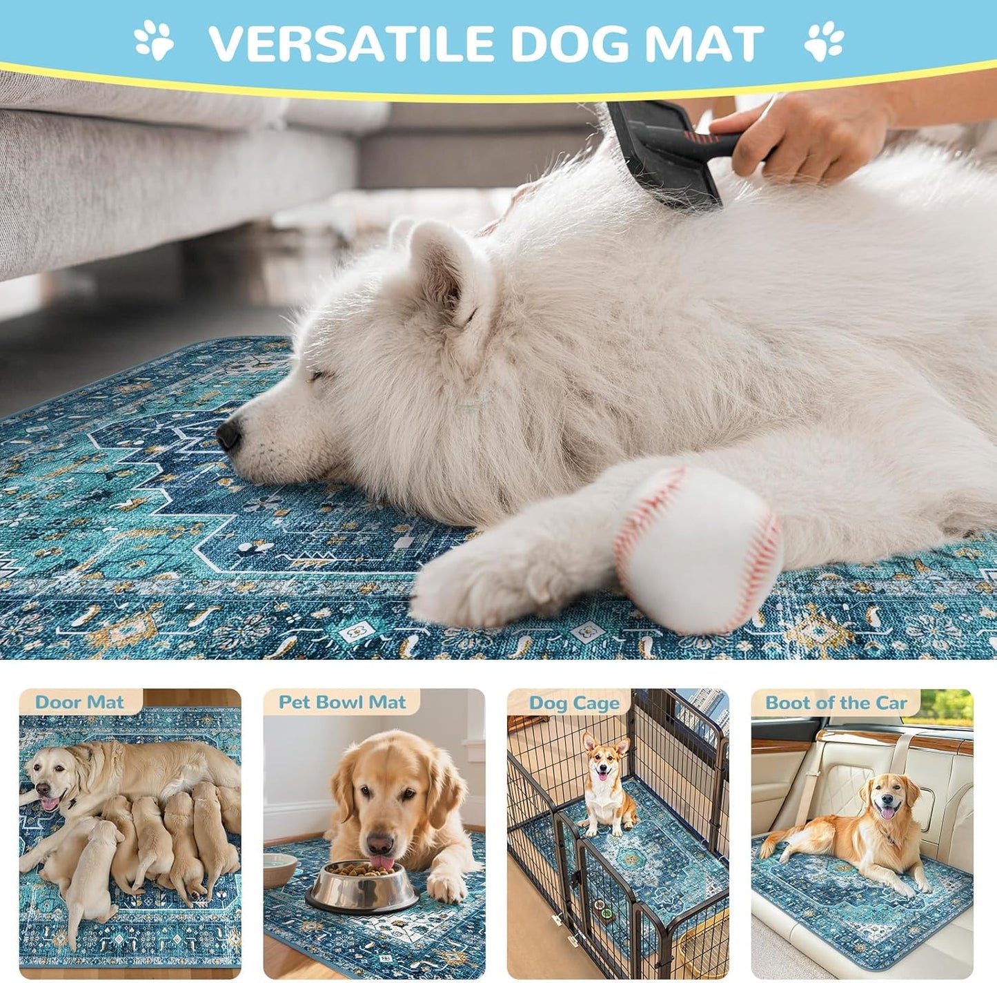 Lahome Super Absorbent Washable Pee Pads for Dogs - Secure Floor Protection - Non-Slip, Leakproof Reusable Pads for Training, Crates & Playpens (2 Pack, 36"x36", Blue)