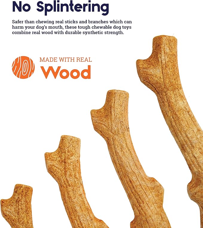 Petstages Outward Hound Super Dogwood Durable Dog Chew Toy, Small - Long Lasting Chew Sticks Made of Natural Wood - USA Made