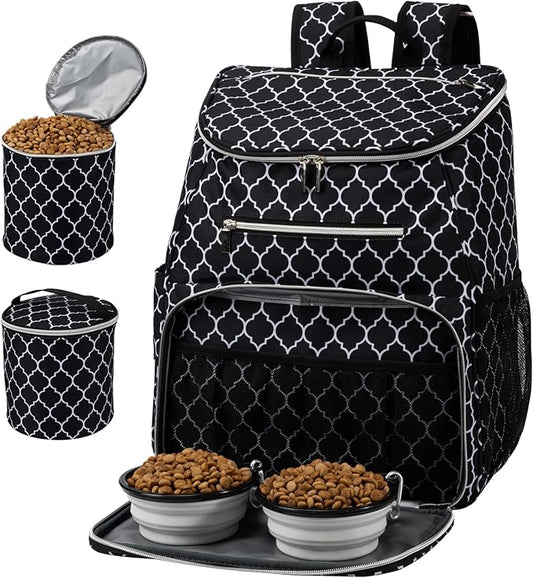 BAGLHER Dog Travel Bag Backpack, Airline Approved Pet Supplies Backpack, Dog Travel Bag with 2 Silicone Collapsible Bowls and 2 Food Baskets DLBlack