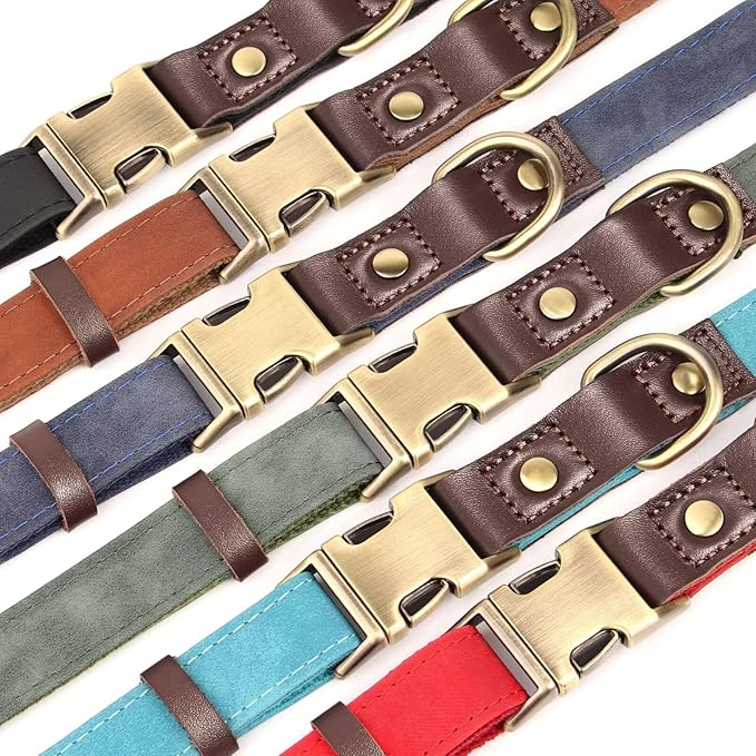 Didog Soft PU Leather Dog Collars for Medium Dogs,Classic Adjustable Dog Collars with Quick Release Metal Buckle,Easy Clean and Comfortable with Nylon Lining,Black,M Neck 14-19"