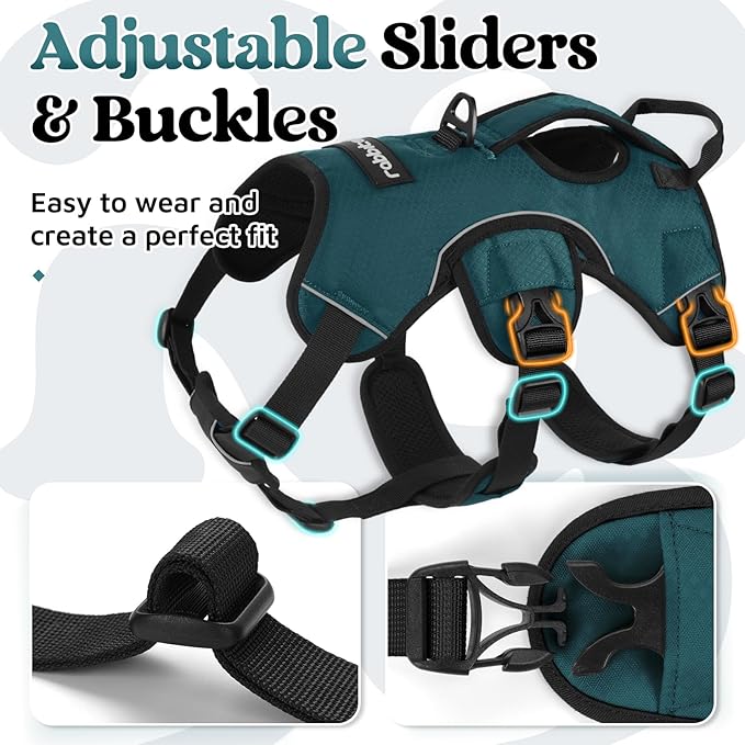 rabbitgoo Escape Proof Dog Harness, Soft Padded Full Body Pet Harness, Reflective Adjustable No Pull Vest with Lift Handle and Leash Clip for Large Dogs Walking Hiking Training, Dark Green, XL