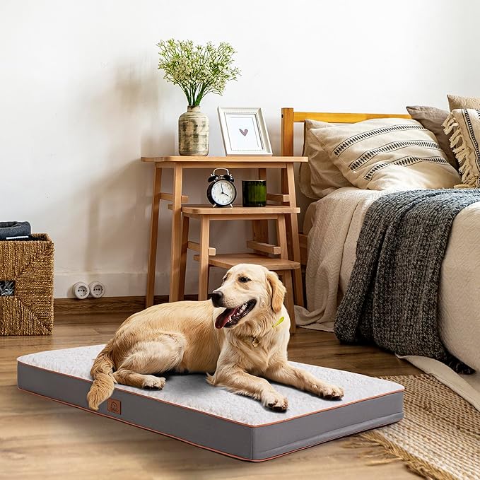 Sunheir Extra Large Dog Bed - Orthopedic Bed with Removable Waterproof Cover, Machine Washable, Egg Crate Foam, XL(41"X27"X3"), Light Grey