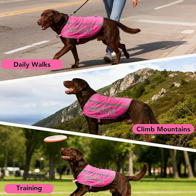 Custom Pink Reflective Dog Vest for Large Breeds,High Visibility Dog Safety Vest Harness with Removable Bell Keep Safe from Hunting, Training & Cars Accidents