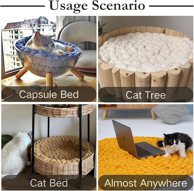 Cat Knitted Bed Mat, Extra-Soft Washable Warm Round Pads Cushions for Indoor Kittens, Cat Trees Towers, Perfect for Kneading and Sleeping (Blue-Grey,X-Large)