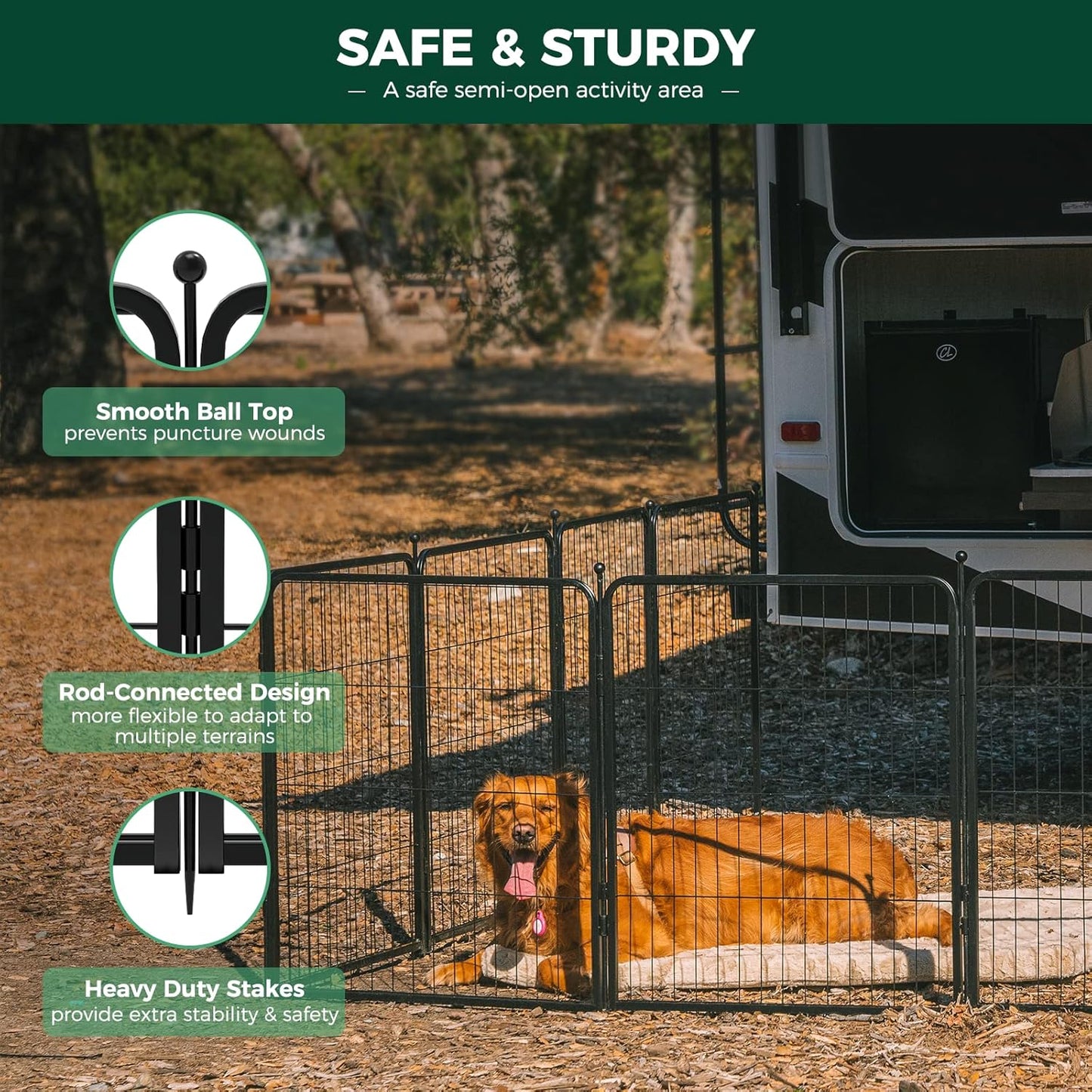 FXW Rollick Unleashed Dog Playpen for Indoor, Yard, RV Camping, 40 inch 48 Panels for Medium and Large Dogs, Black│Patented