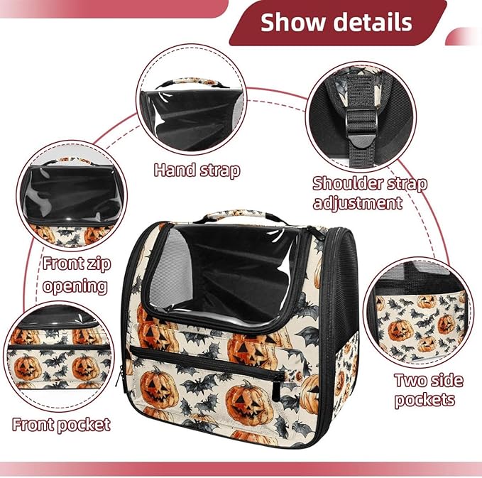 Dog Carrier Backpack for Small Pets - Cat & Dog Backpack for Hiking, Camping or Travel, Pumpkin Helloween0