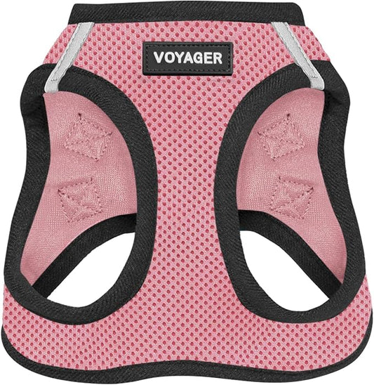 Best Pet Supplies - All Weather Mesh / Plush, Reflective, No Pull Harness for Small, Medium Dogs, Cats - Secure with Hook & Loop Fastener, Buckle, Double D-Rings - Pink/Black Trim, XL