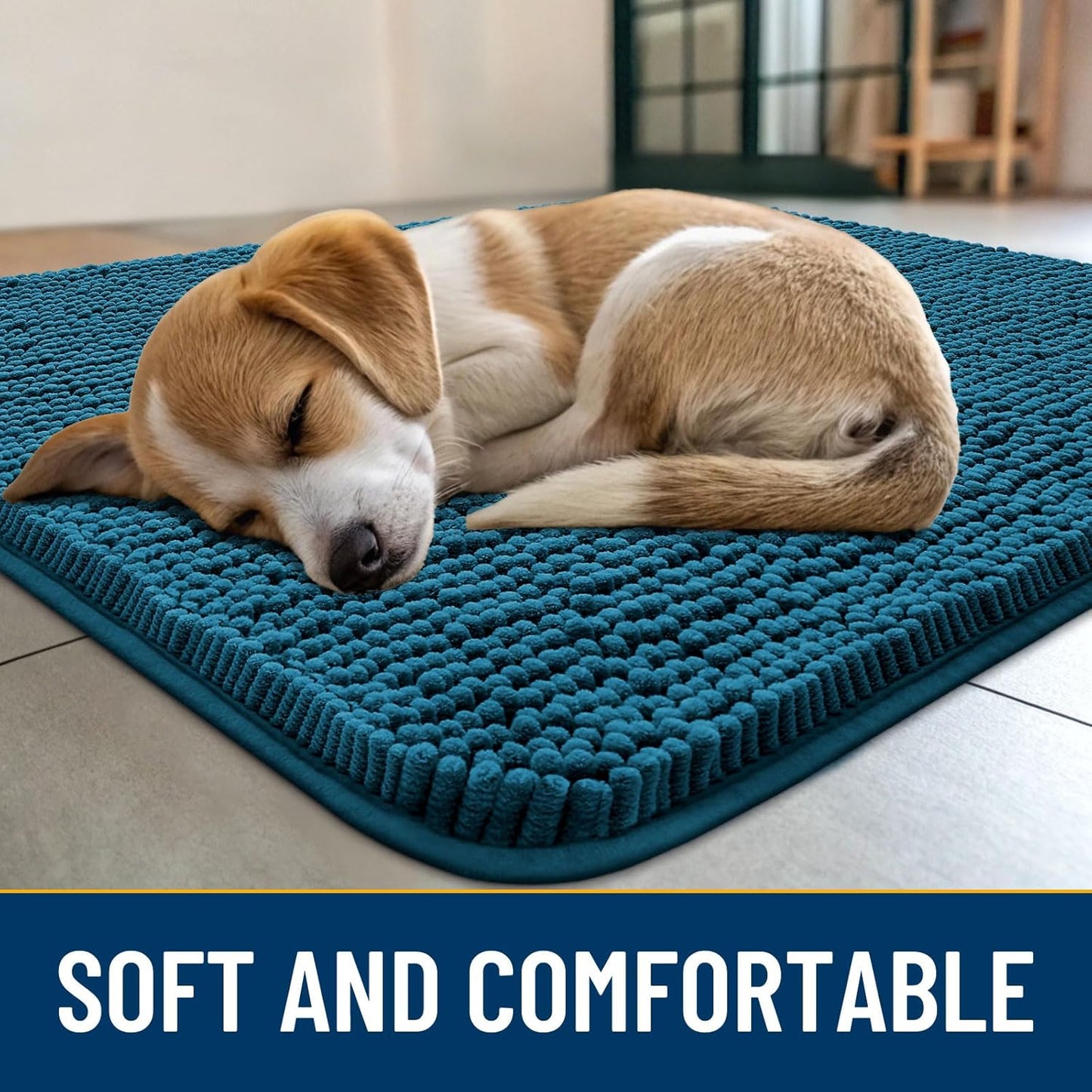 Smiry Dog Door Mat for Muddy Paws 59x35, Absorbs Moisture and Dirt Doormat, Non-Slip Washable Quick Dry Chenille Front Door Mat Indoor Entrance, Entryway Carpet for Inside Floor, Atlantic Blue