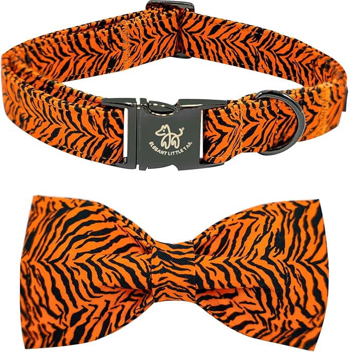 Elegant Little Tail Tiger Print Dog Collar, Large, Cotton, Unique Seasonal Design, Buckle Closure, Adult, Large Breed