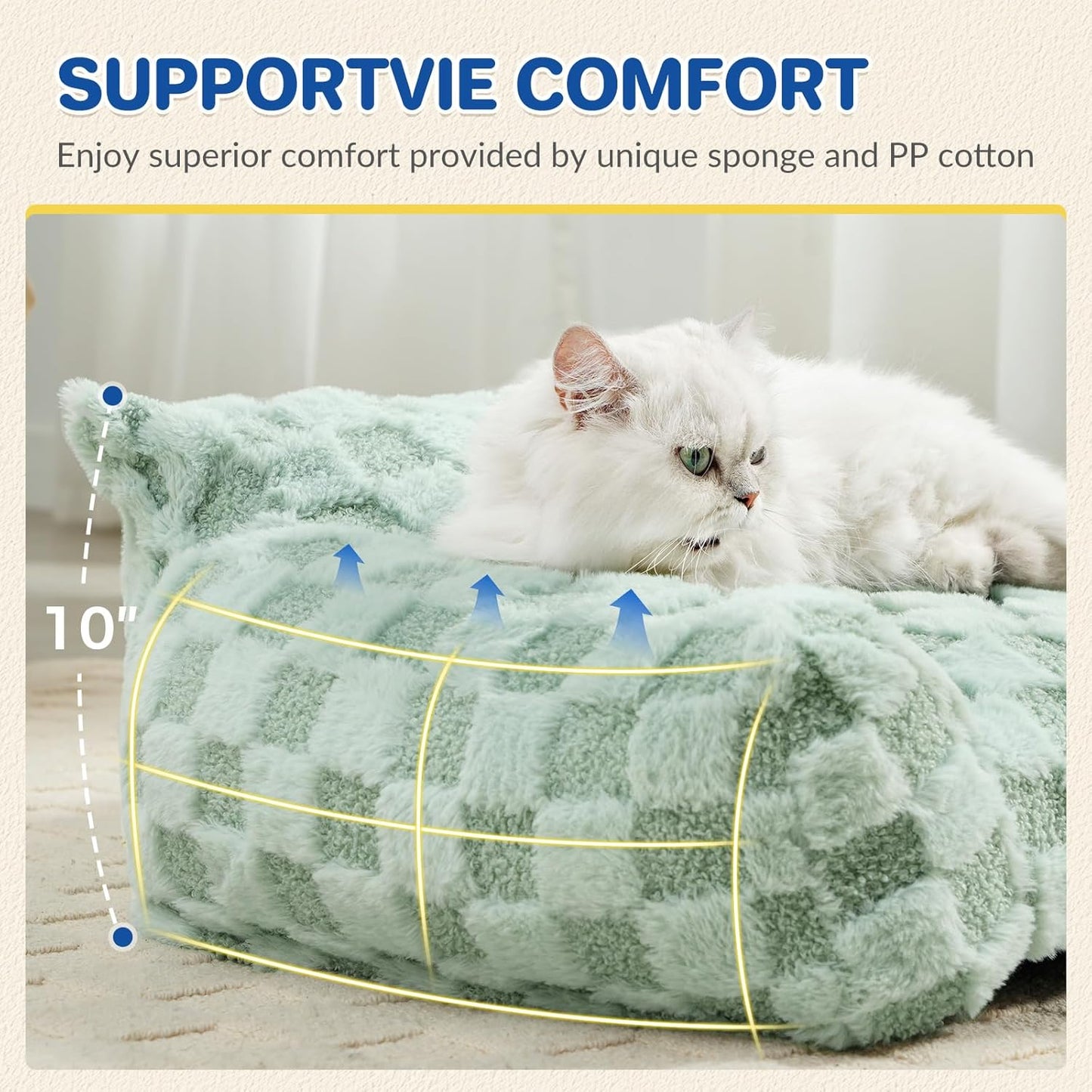 Large Dog Bed Sofa, Fluffy Pet Bed for Medium and Large Dogs, Supportive Dog Couch Sofa for Dogs, Pet Sofas with Washable Cover & Non-Slip, 38 inch, Green
