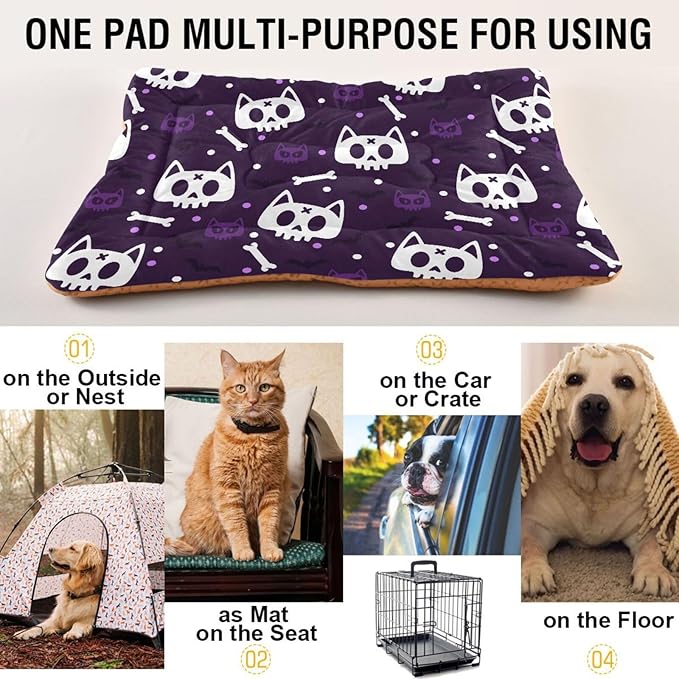 Pet Bed Halloween Cat Skull Dog Bed Mat Absorbing Non Slip Pad Pet Sleeping Mat for Small, Medium, and Large Dogs Puppy Cat 36 in x 24 in