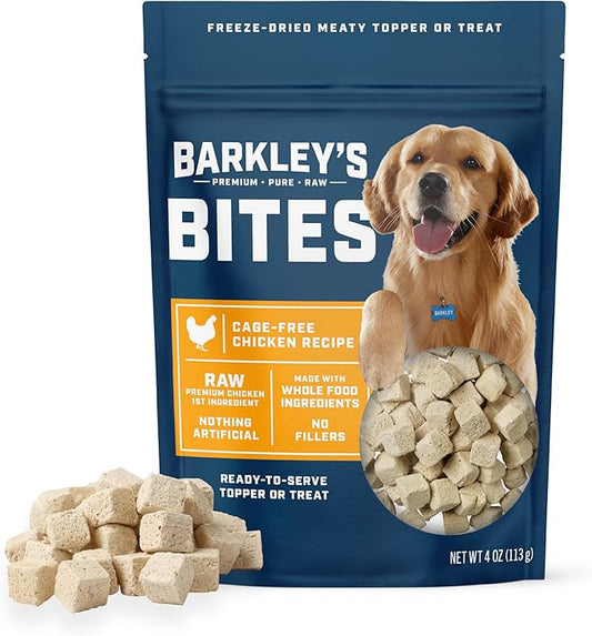 Barkley’s Bag Chicken Bites, Freeze Dried Dog Treats & Food Topper, Made with Chicken and Brown Rice, Small Bite-Sized Pieces for Training Rewards, for All Dog Breeds, Ages & Sizes, 4 Oz Bag (1 Pack)