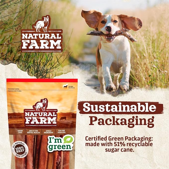 Natural Farm Beef Trachea for Dogs (6 Inch, 6 Pack)- 100% Beef,Odor Free Trachea Dog Chews- Glucosamine & Chondroitin for Joint & Hip Mobility, Bone Strength- Low-Fat Crunchy & Crispy- for All Dogs