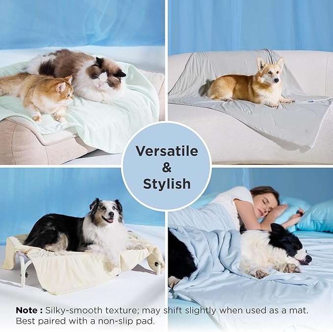 Bedsure Cooling Blanket for Large Dogs with Breathable Air-Core Fill Q-MAX>0.4 - Lightweight Pet Cat Throw Cold Blanket Washable for Summer，Soft Dog Cooling Mat for Couch Bed, Beige, 50x60