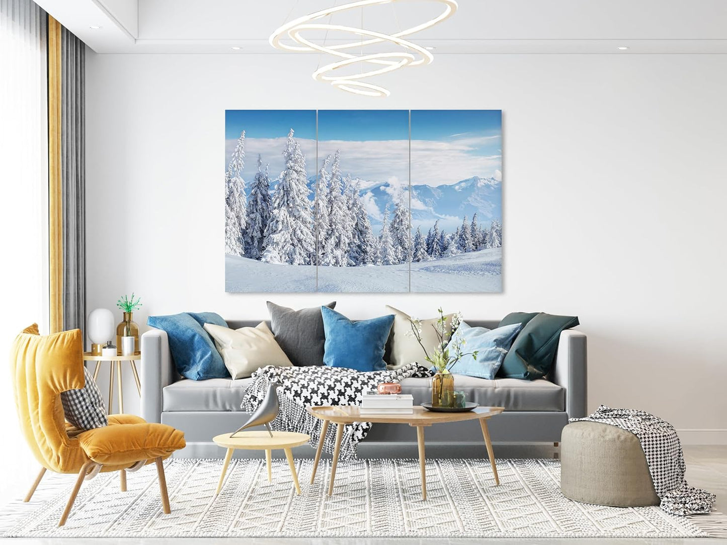 Nature Wall Art Prints - Ocean Forest Mountain Lake Canvas Landscapes - Small to Extra Large Living Room Bedroom Kitchen Bathroom Décor (Snow Covered Trees on Mountain, 55L" x 83W"- 3 Panels)