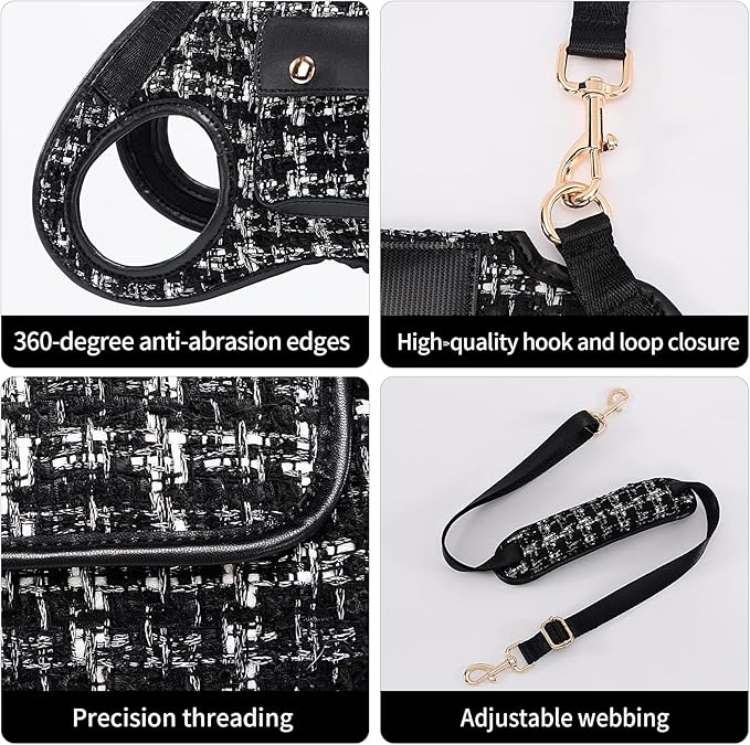 Dog Lift Harness Dog Carrier Dog VES Harness Adjustable Dog Leash with Small Puppy Treat Bag（Black,XS）