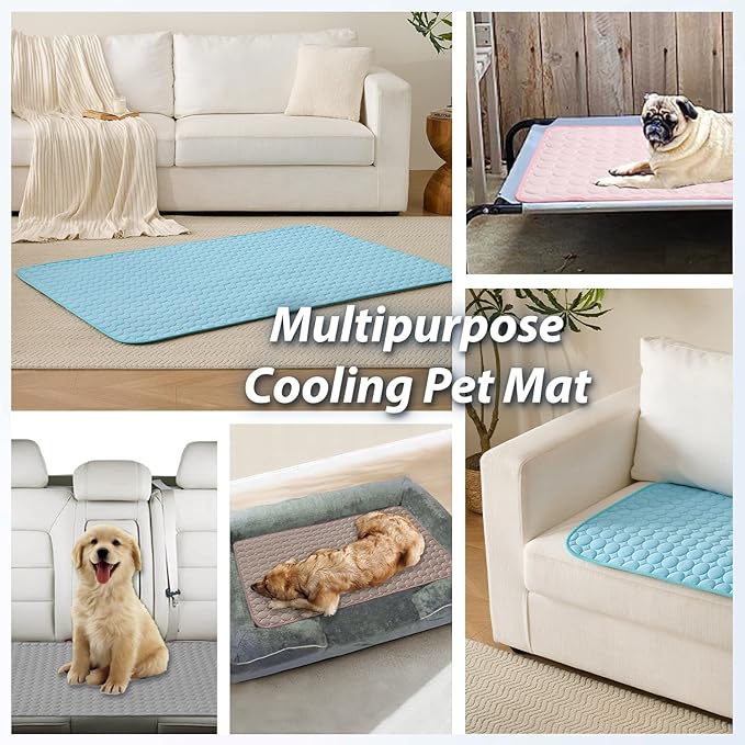 MICROCOSMOS Summer Cooling Mat & Sleeping Pad- Water Absorption Top, Materials Safe, Easy Carry, EZ Clean. Keep Cooling for Pets, Kids and Adults.(Blue, 59" x 40")