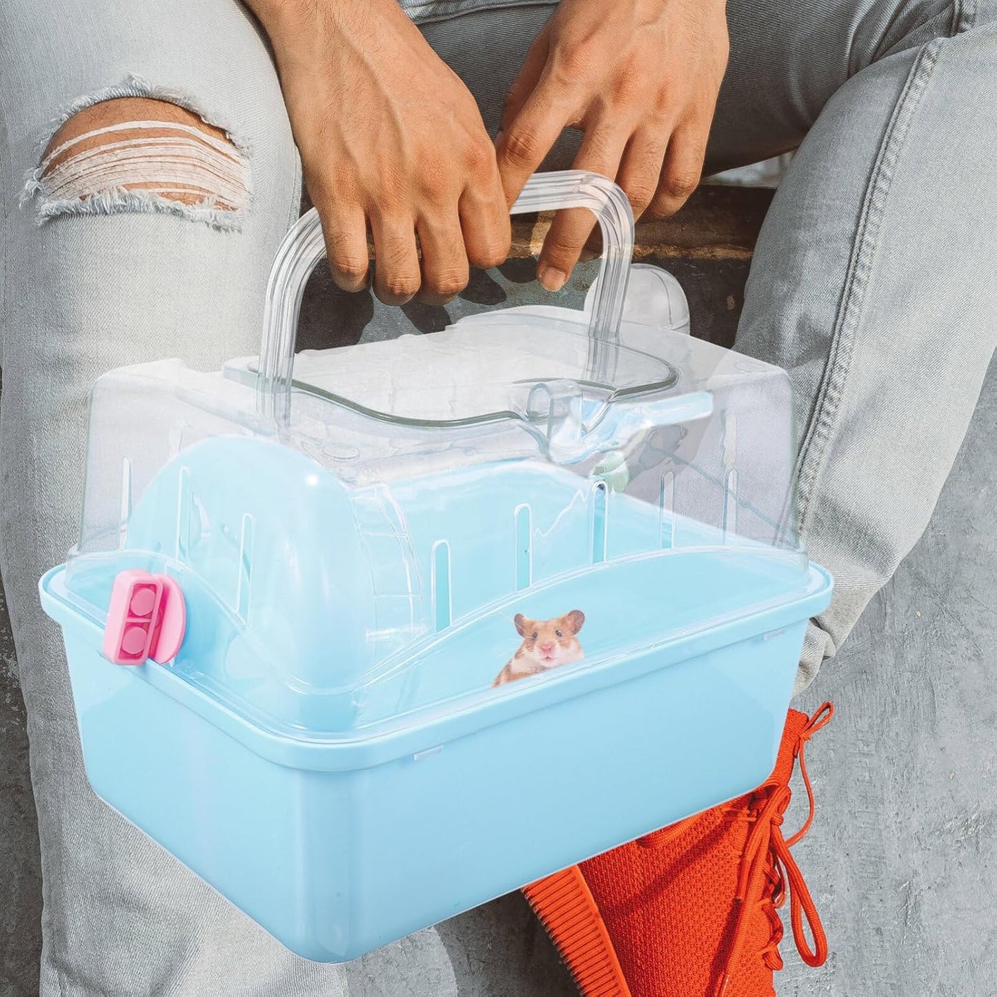 Hamster Cage - Small Pet Carrying Container, Clear Stand, Outdoor Travel House, Fully Transparent Plastic, 11.00X6.7in