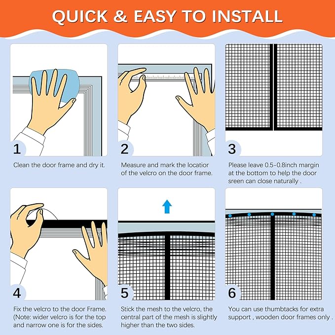 Fiberglass Magnetic Screen Door Fit Door Size 48 x 96 in- Heavy Duty Fiberglass Screen Door Mesh for Interior Door, Patio and Sliding Doors - Door Screen Magnetic Closure Let Fresh Air in