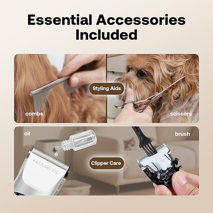 Dog Hair Clippers for Grooming Kit and Dog Paw Trimmer Nail Grinder for Grooming, Low Noise Rechargeable Cordless, Shaver Grooming Supplies for Pet Cats Dogs (White, White)
