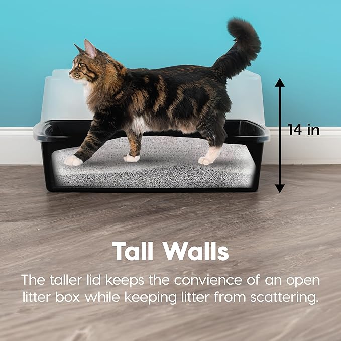 IRIS USA XX-Large Cat Litter Box, Open Top Extra Large Litter Box for Big Cats and Multi-Cat Households, High Sided Scatter Shield, Easy to Clean, 30" L x 20" W x 14" H, Black