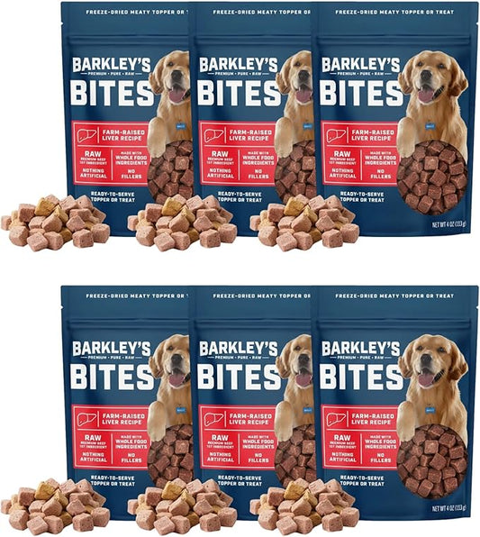 Barkley’s Bag Beef Bites, Freeze Dried Dog Treats & Food Topper, Made w/Beef, Barley, and Quinoa, Small Bite-Sized Pieces for Training Rewards, for All Dog Breeds, Ages & Sizes, 4 Oz Bag (6 Pack)