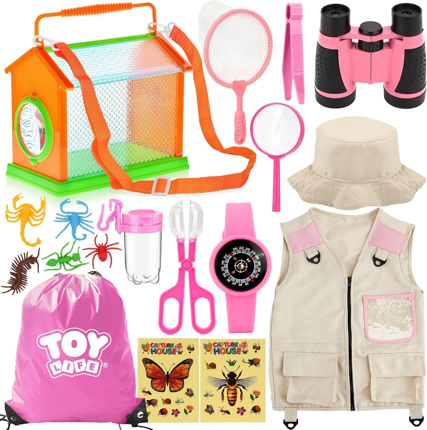 TOY Life Kids Explorer Kit with Bug Catcher for Kids, Bug Catching Kit with Bug Toys, Kid Safari Vest & Hat, Compass, Binoculars, Magnifying Glass, Educational Outdoor Toys Kid Adventure Kit