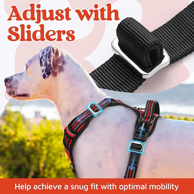 rabbitgoo Dog Harness for Large Dogs, No Pull Pet Vest with 3 Buckles, Adjustable Soft Padded Pet Harness with Easy Control Handle and Reflective Strips, Red, XL