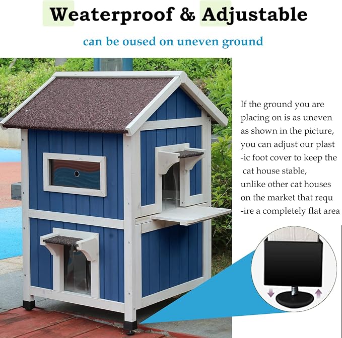 Rockever Outdoor Cat House, Large Outdoor Houses for Feral Cats Wooden Outside Cat Shelter Weatherproof with Escape Door
