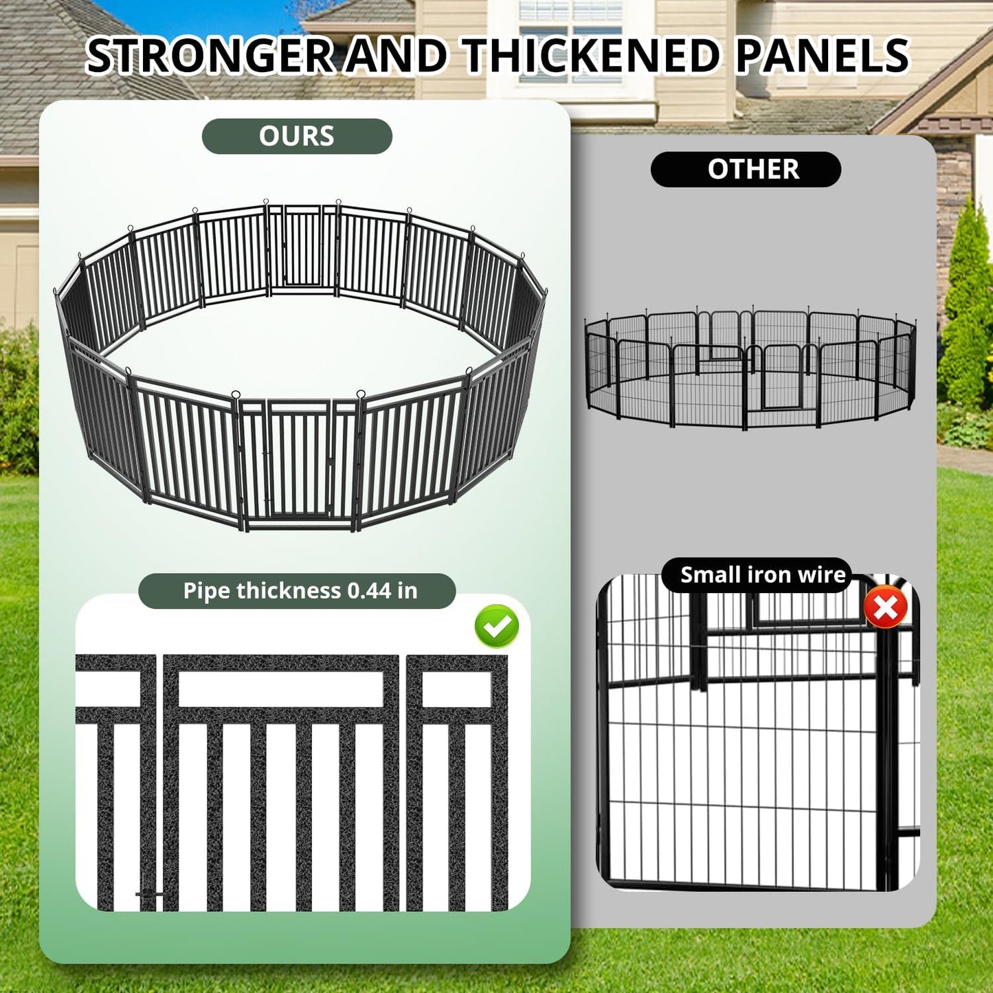 Dog Fence Outdoor Indoor, 32" Inch Height 32 Panels Dog Playpen for Large/Medium/Small Dogs Metal Dog Pen for Yard Camping and RV | Black-Silver
