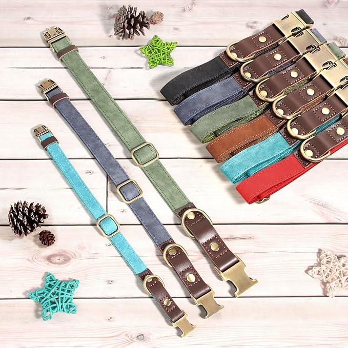 Didog Soft PU Leather Dog Collars for Medium Dogs,Classic Adjustable Dog Collars with Quick Release Metal Buckle,Easy Clean and Comfortable with Nylon Lining,Green,M Neck 14-19"