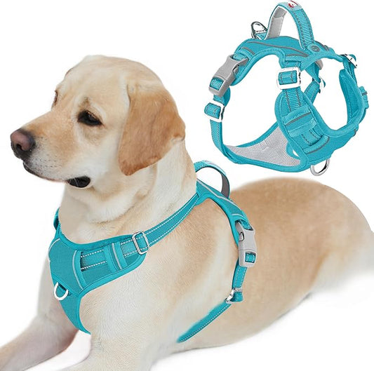 BARKBAY Dog Harness No Pull Oxford with ID Tag Pocket - Heavy Duty, Reflective, Easy Control for Large Dogs(Aqua Oxford,L)