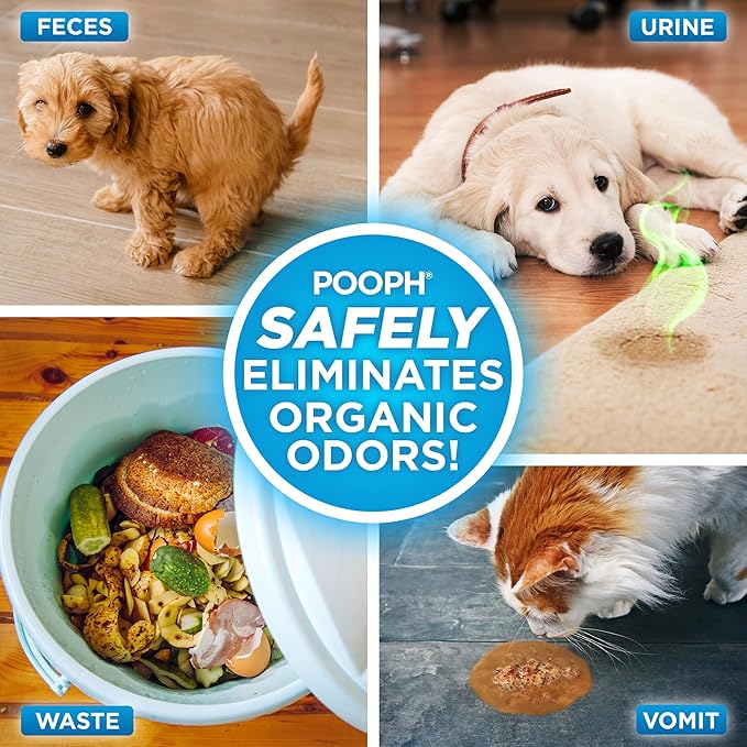 POOPH® Pet Odor Eliminator Spray – 32oz Single & 32oz 2-Pack Bundle – No Fragrance, No Harsh Chemicals, Safe for Pets & People, Eliminates Odors Fast – Home, Auto, Furniture & More