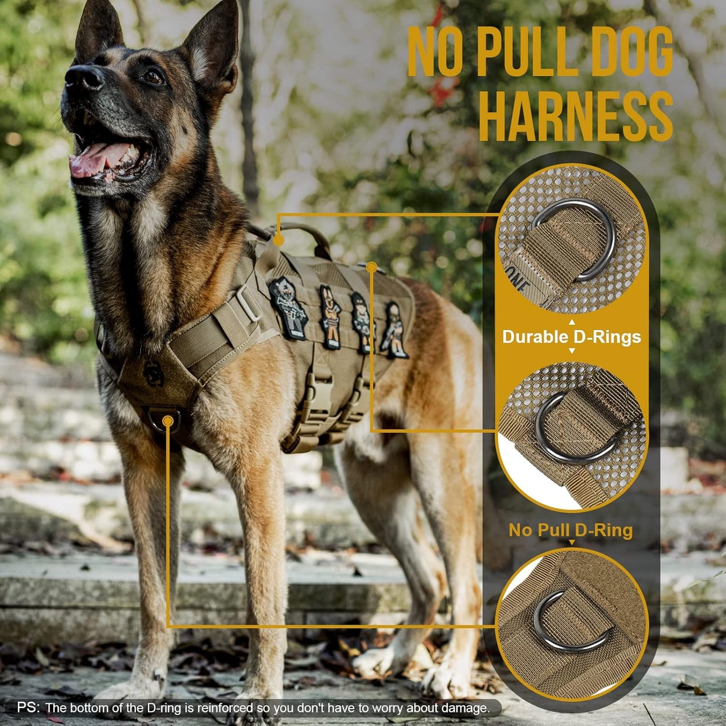 OneTigris No Pull Dog Harness for Small Dog, Mesh Design Breathable Military Dog Molle Vests with Handles, Service Dog Vest Harness for Walking Hiking Training