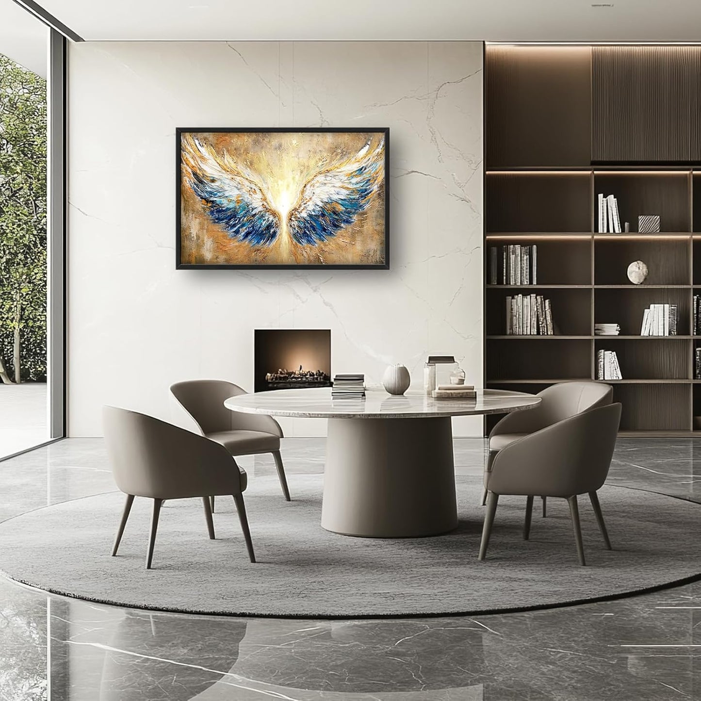 Extra Large Angel Wings Framed Wall Art for Living Room,Oversized Golden Wings Pictures Wall Decor,Holy Gold Blue Canvas Print Painting Modern Artwork Bedroom Office Bathroom 36L" x 24W"