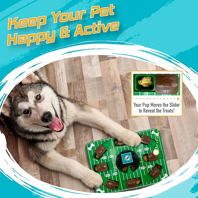 Pets First NFL Miami Dolphins Puzzle, Interactive Dog Treat Puzzle Toy