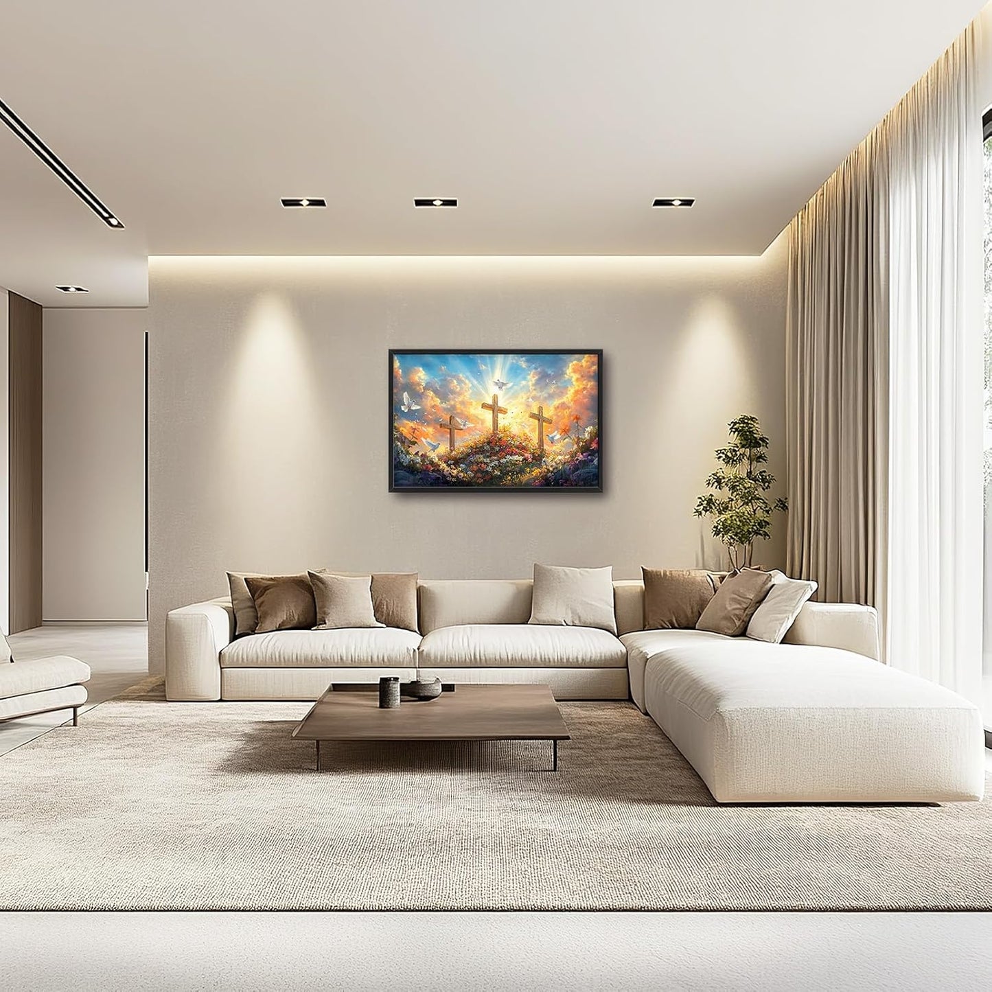 Framed Large Christian Jesus Wall Art, Oversized Floral Dove Wall Decor for Living Room, Landscape Canvas Painting Peaceful Pictures Modern Artwork for Living Room Bedroom Office 36"x24"
