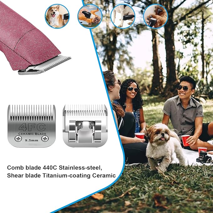 3 Pack 4FC Detachable Pet Dog Grooming Ceramic Blades,Compatible with Andis,Oster A5,Wahl KM-10 Series,Size 4FC Blade 3/8-Inch 9.5MM Cut Length