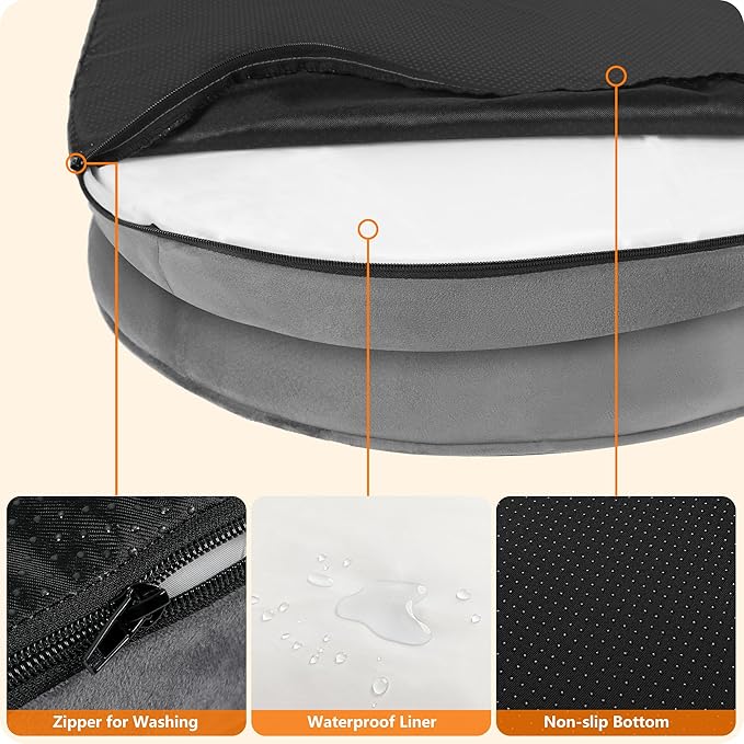 Dwanton Orthopedic Dog Bed for Medium Dogs with Gel Memory Foam, Waterproof Dog Sofa, Washable Pet Bed with Four Sided Bolster Cushion, Removable Cover & Non-Slip Bottom, 35", Dark Gray