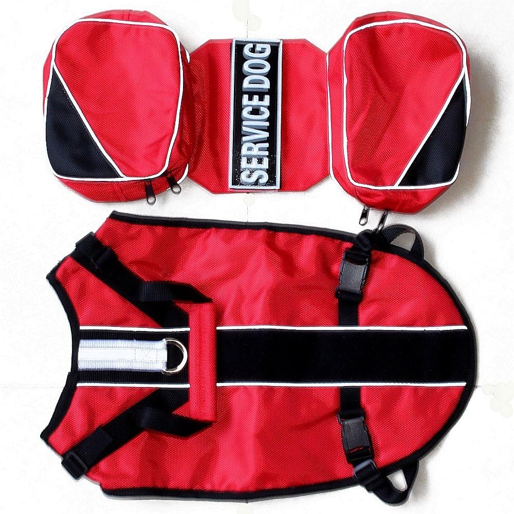 Serijoars Dog Vest Harnesses with Saddlebag Backpack for Camping & Travel - Reflective Hound Hiking Backpack Saddle Bag - Lightweight Vest Harness for Medium & Large Dogs (Red, M)