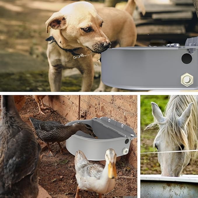 Automatic Water Dispenser for Dog Water Bowl Dispenser Large Size Stainless-Steel Waterer Feeder Self Filling Water Trough for Poultry and Livestock (Metallic Gray, Large)