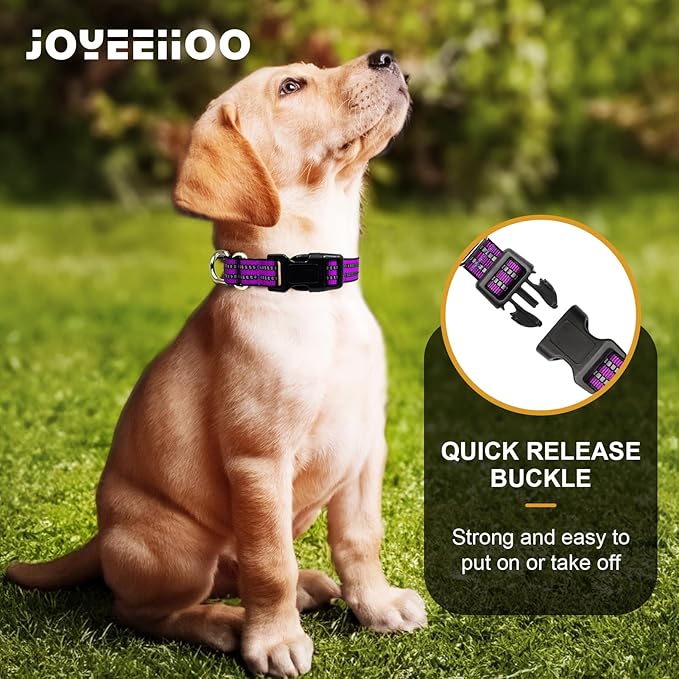 Martingale Dog Collar, Adjustable Nylon Reflective Collar with Quick Release Buckle (Real Purple, Large)