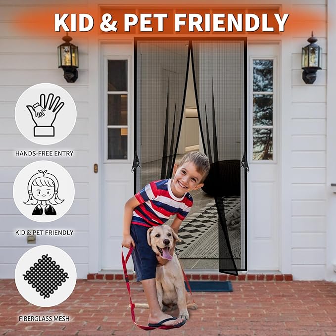 Fiberglass Magnetic Screen Door Fit Door Size 36 x 96 in- Heavy Duty Fiberglass Screen Door Mesh for Interior Door, Patio and Sliding Doors - Door Screen Magnetic Closure Let Fresh Air in