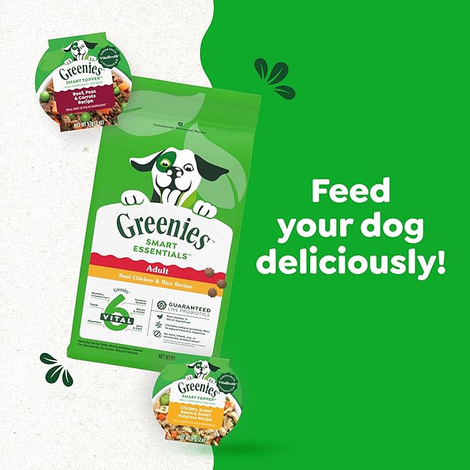 Greenies Smart Topper High Protein Wet Mix-in for Dogs, Beef, Peas & Carrots Recipe in Vitabroth Broth - Bone Broth + Vitamins E & B1, 10 Count