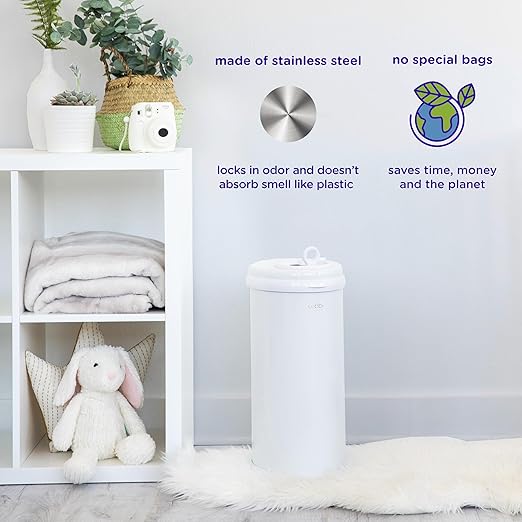Ubbi Stainless Steel Diaper Pail, Odor Locking, No Special Bag Required, Award-Winning, Registry Must-Have, Taupe